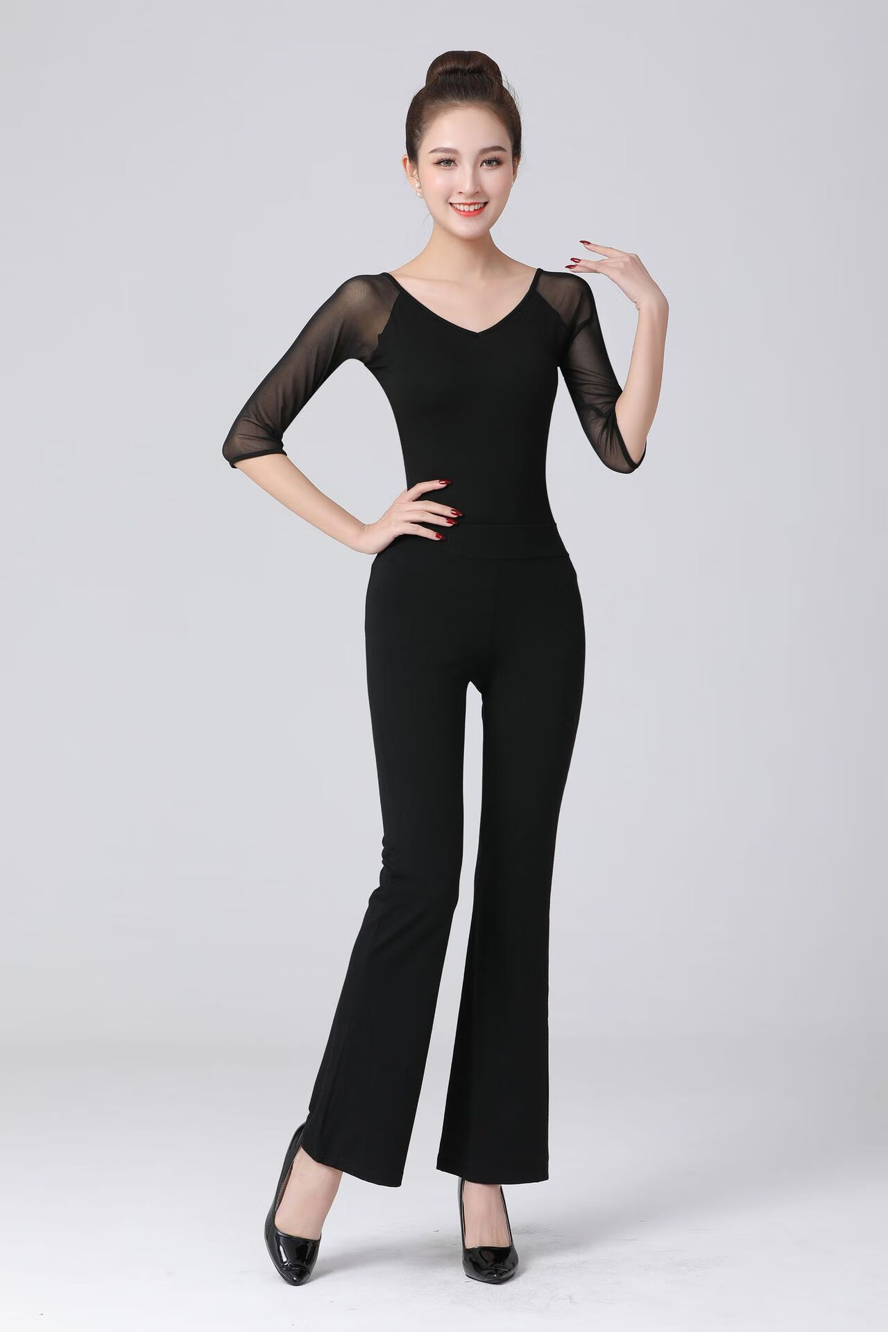 玢醇形体训练服装女2022新款礼仪培训模特走秀性感v领练功服套装春夏