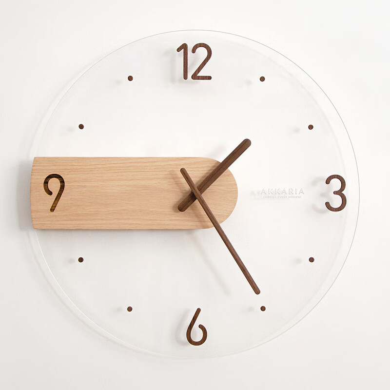 ORUSS简约北欧挂钟创意实木制亚克力玻璃家居客厅墙钟装饰钟Wall Clock 16英寸 16英寸(直径40cm)