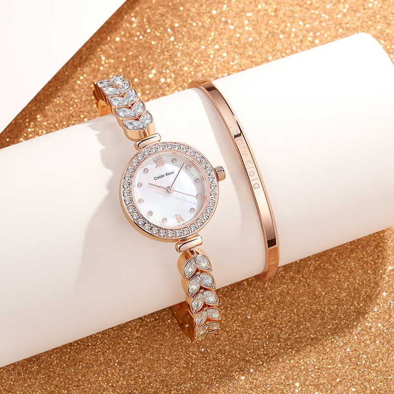 Colaivkloia美人鱼手表女士学生新款防水满天星腕表520情人节生日礼物送女友 T4ck1美人鱼银色手表+手镯+项链