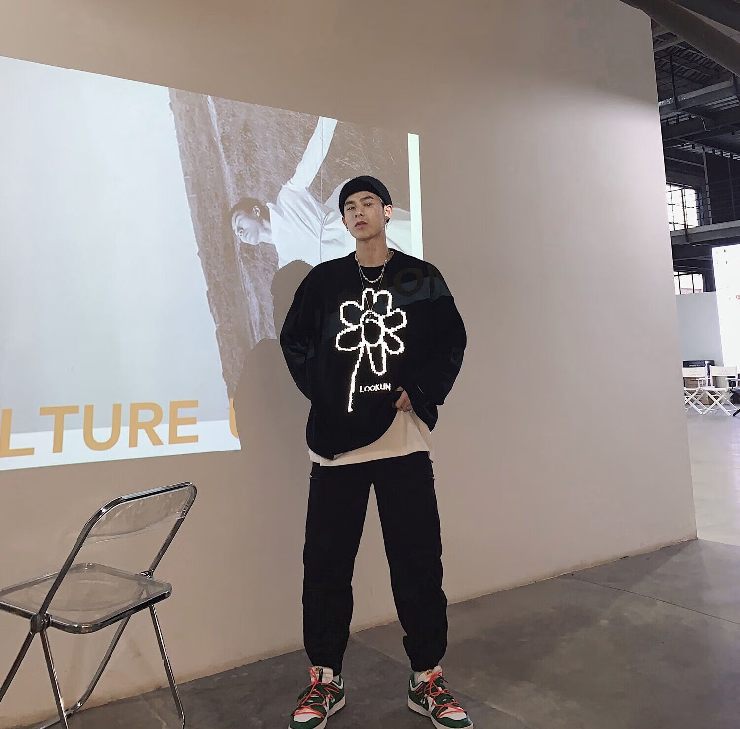 angelgonzales高档宋松夏装新品oversize男生圆领反光花朵毛衣针织衫