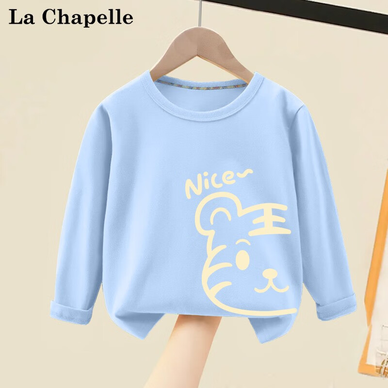 LA CHAPELLE MINI拉夏贝尔宝宝衣服休闲长袖T恤秋装春秋男童打底衫儿童装小童上衣 【纯棉长袖】半边虎天蓝 120