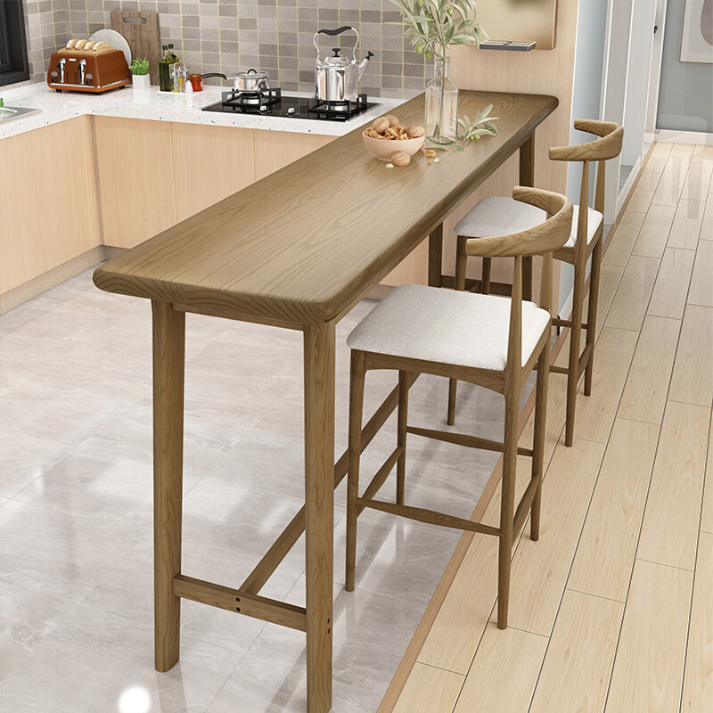 艺家达实木吧台桌隔断靠墙高脚桌开放式厨房吧台餐桌一体家用 单桌长