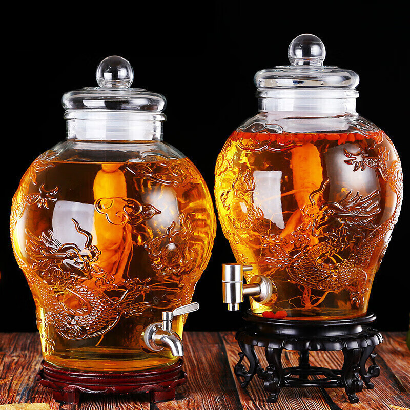 康淄轩 泡酒玻璃瓶带龙头泡酒瓶玻璃酒缸容器泡酒坛子家用密封罐20斤
