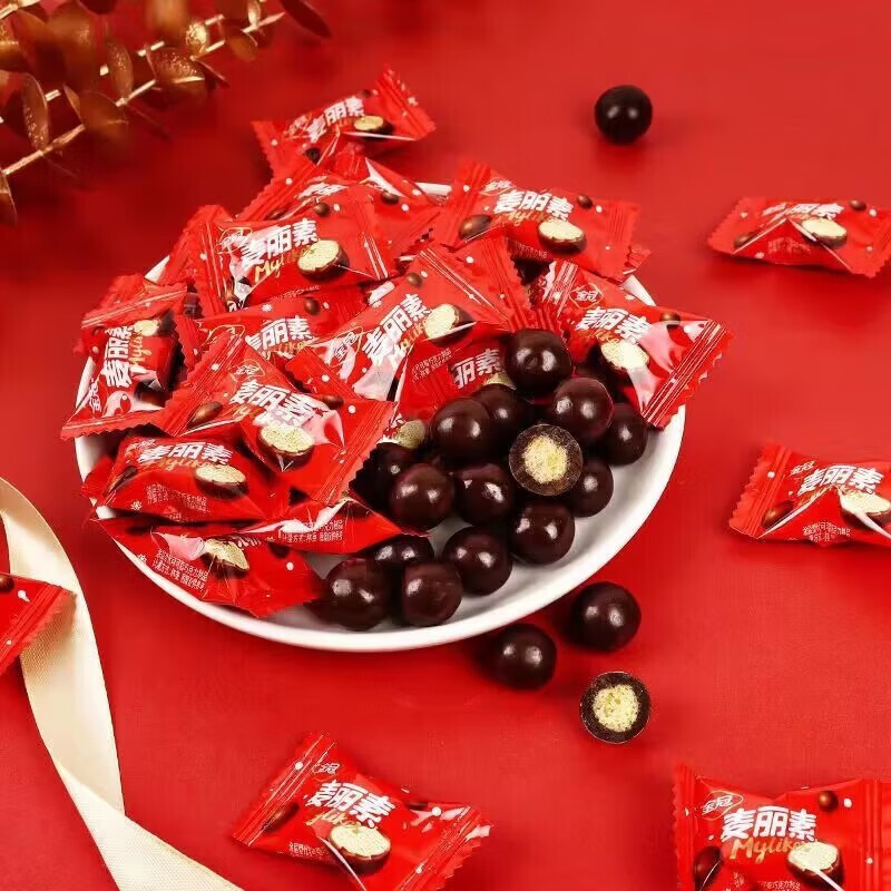 旺呦呦麦丽素巧克力豆夹心儿童休闲网红小零食糖果散装(代可可脂) 麦丽素 100包