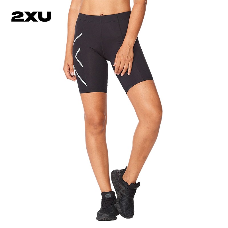 2XU Core系列压缩裤 专业运动健身裤女透气速干运动瑜伽裤紧身短裤 黑/银色反光 S