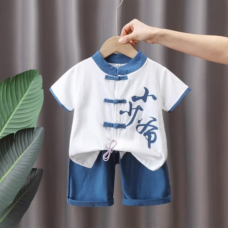 儷韻小屋（Li Yun HouSe）幼兒衣服0到一歲夏天男孩百天寶寶夏裝一歲男孩衣服周歲禮服男 藏青色 90 建議身高85cm左右18-23斤內(nèi)