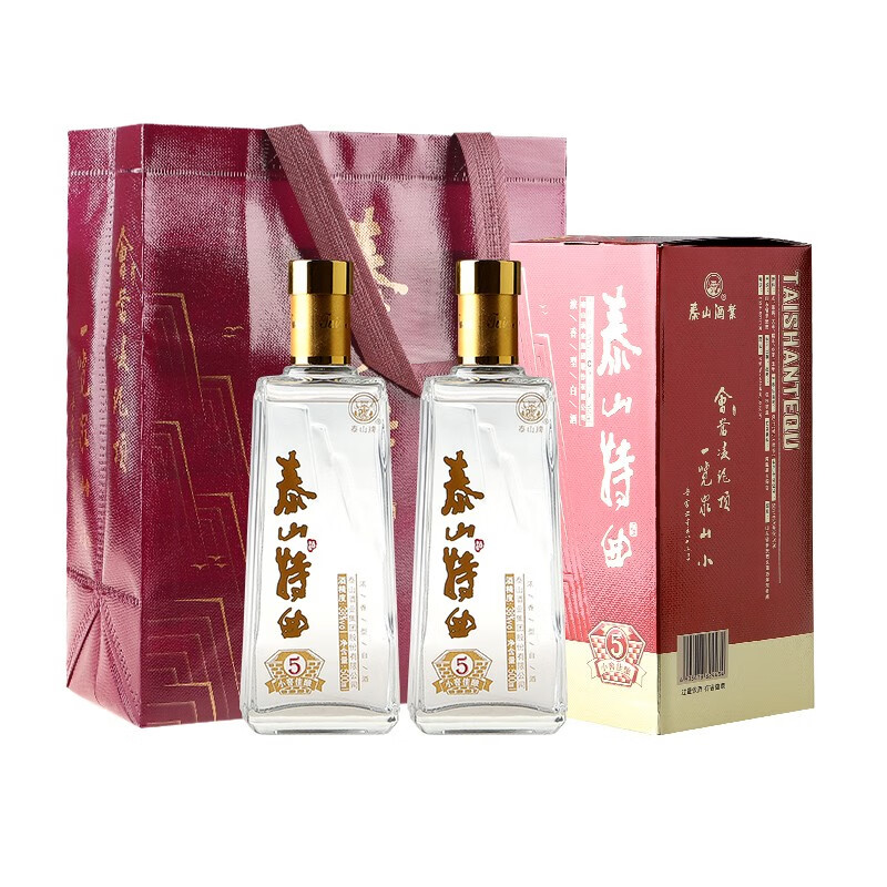 泰山牌泰山特曲 小窖佳酿 浓香型白酒 38度 泰山5 500ml*2瓶 配手提袋
