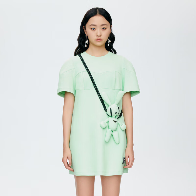 revan芮范夏季新品设计师款萌趣玩偶绿色连衣裙o31101195 绿色 xs/34