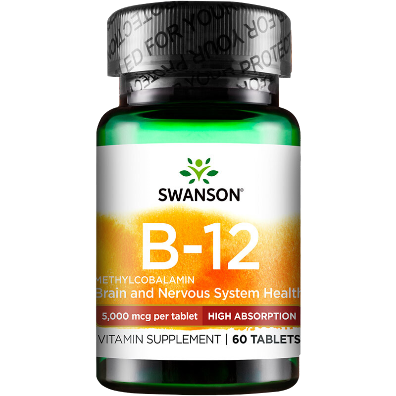 SWANSON 斯旺森 活性甲钴胺5000mcg草莓味咀嚼片 B族维生素B12 60片 内源营养全身神经健康成人中老年