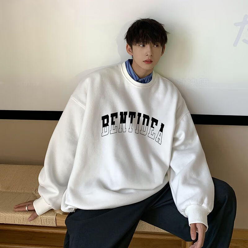 高中大学生大码重磅秋冬款加厚百搭卫衣男秋季潮牌美式风字母 白色 m