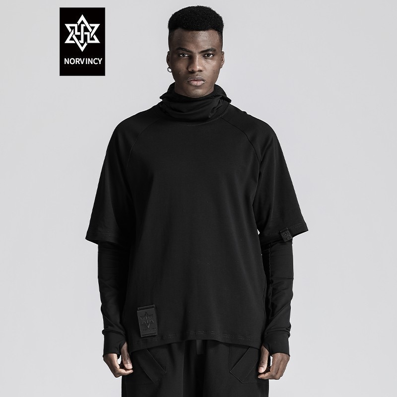 诺凡希 t恤男绣标印花宽松五分袖t恤男韩风纯棉半袖上衣夏季新款潮牌