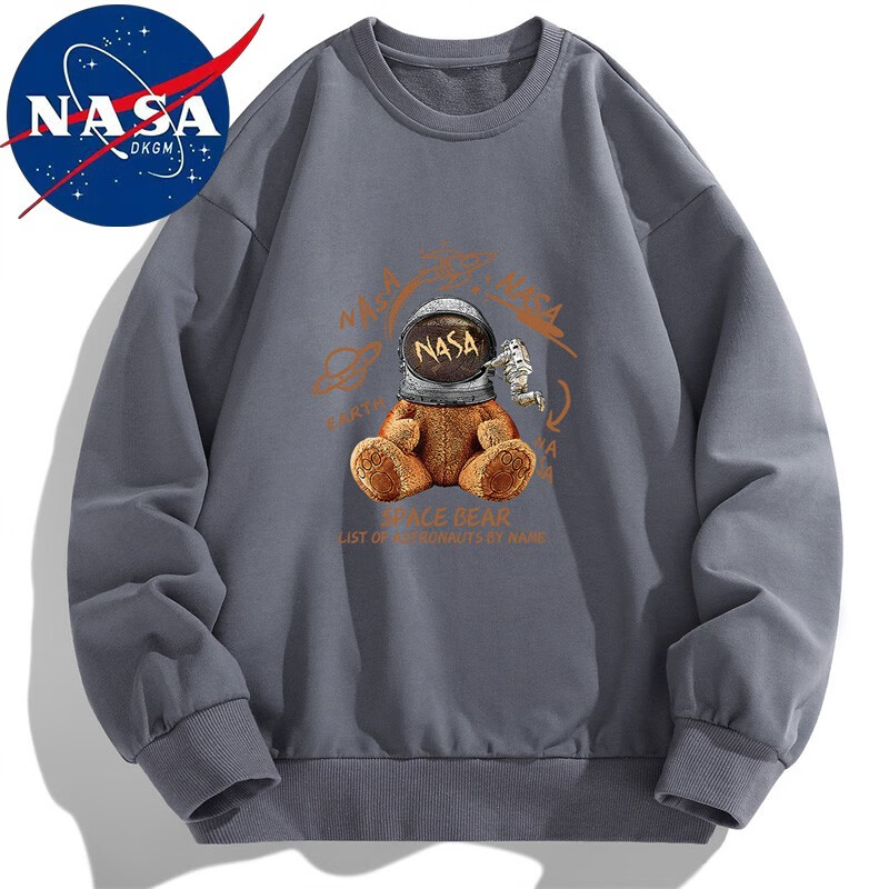 NASADKGM官方联名卫衣男春秋季潮流新款情侣装印花圆领长袖t恤打底衫男装 WY199灰色（常规款） XL（125斤-140斤）属于什么档次？