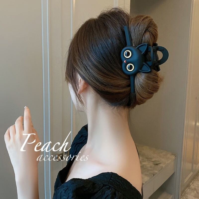 櫻菲2024新款可愛貓咪盤發(fā)抓夾女后腦勺鯊魚夾中大號網(wǎng)紅同款發(fā)卡頭飾 黑色13cm