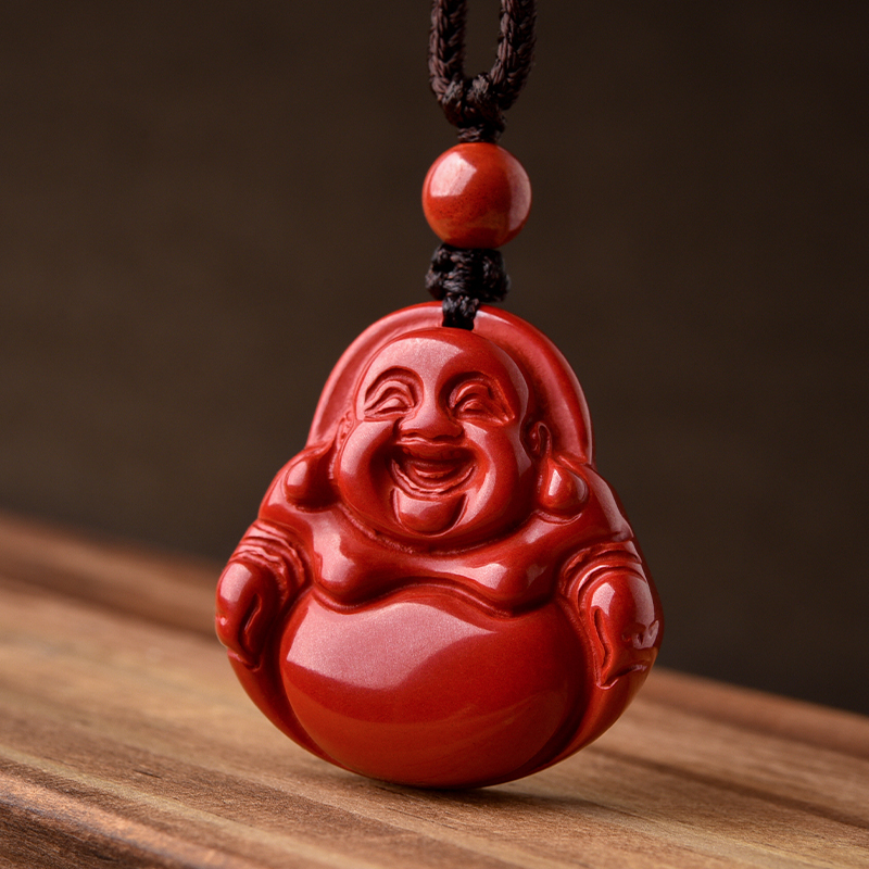 卫城帝王砂弥勒佛吊坠红朱砂大肚佛笑佛挂件本命年男女随身吉祥项链