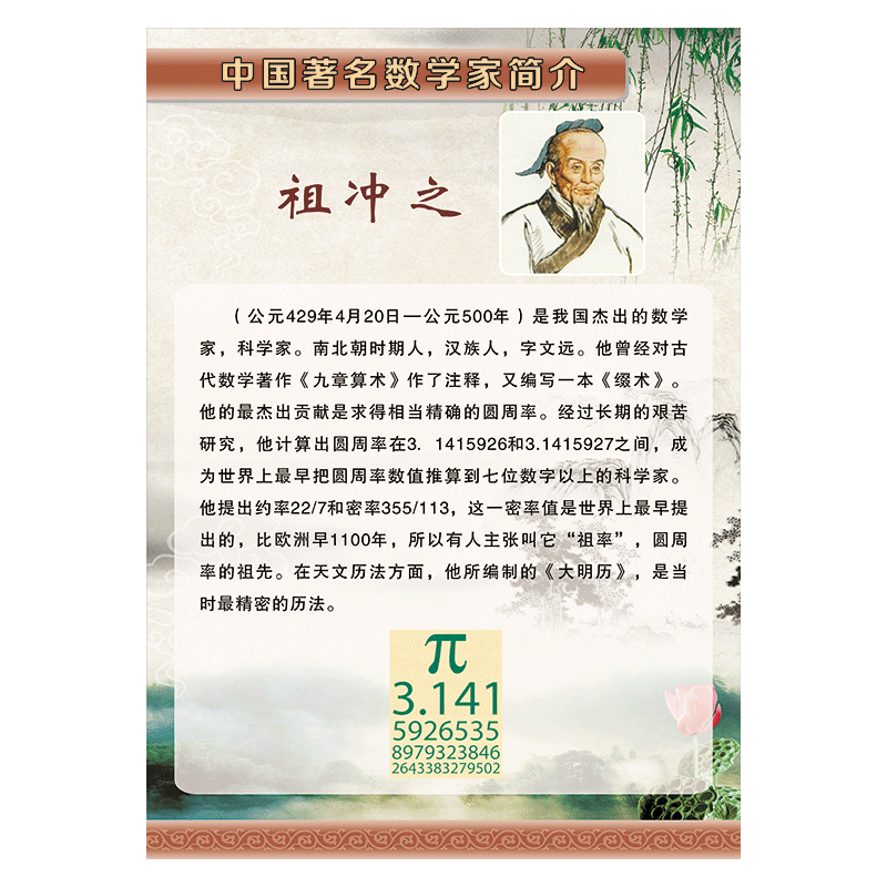 中国著名数学家简介名人介绍头像肖像宣传画挂图海报教室布置展板墙