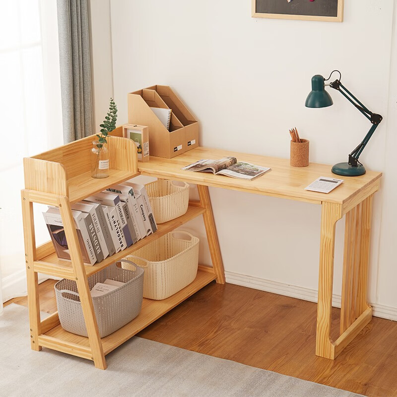 亦照 书桌实木转角电脑桌书桌书柜组合现代简约办公桌子写字台学习桌 1.2米原木色 单桌