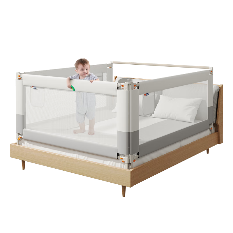 M-CASTLE床围栏婴儿童床上挡板宝宝床边防摔床护栏三面拼接防夹防掉床围挡 月光白 单面装 1.8米