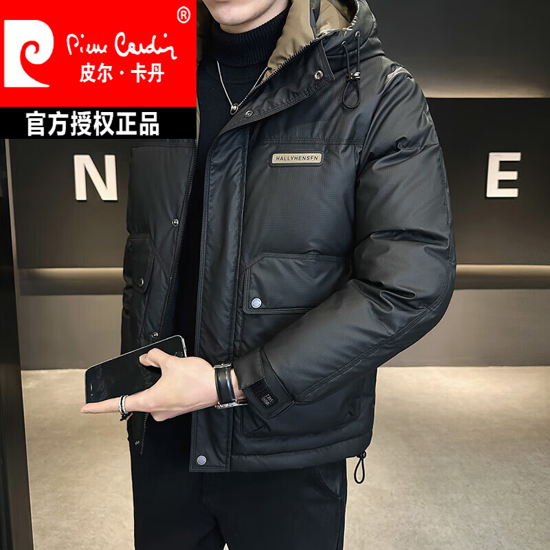 皮爾卡丹（pierre cardin）男士三防羽絨服冬季2025新款連帽短款加厚防寒衣服男冬裝外套 黑色 L