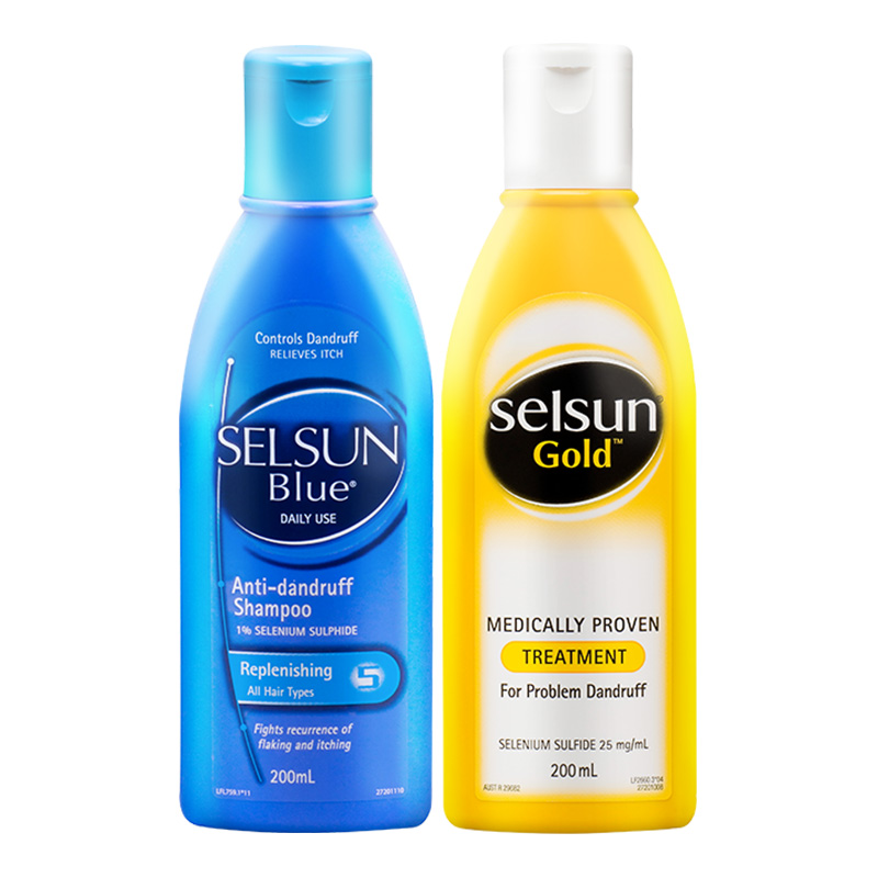 SELSUN Gold Blue澳洲进口去屑洗发水女止痒滋养修复洗发露男士无硅油200ml*2瓶组合套装