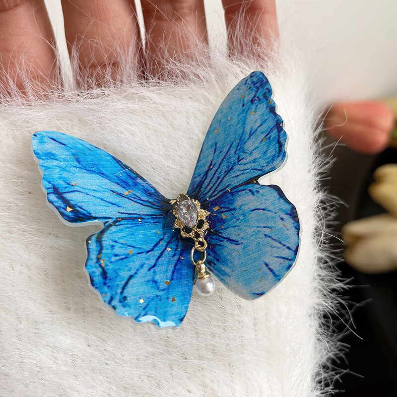 超仙蓝色蝴蝶发夹少女头饰发饰鸭嘴夹刘海夹子侧边边夹高级感发卡