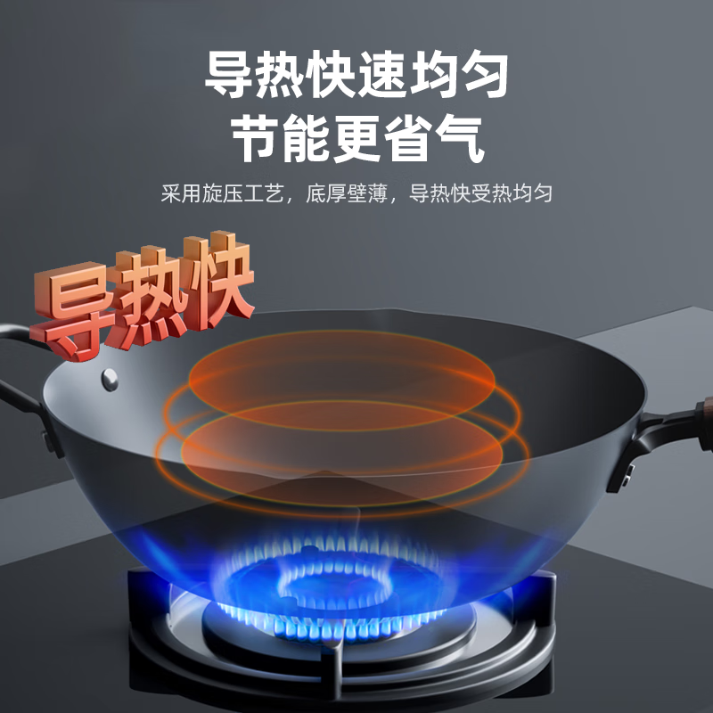 康巴赫有钛无涂层不粘铁锅防锈耐磨带附耳家用炒菜锅电磁炉燃气灶通用 有钛无涂层铁锅 32cm