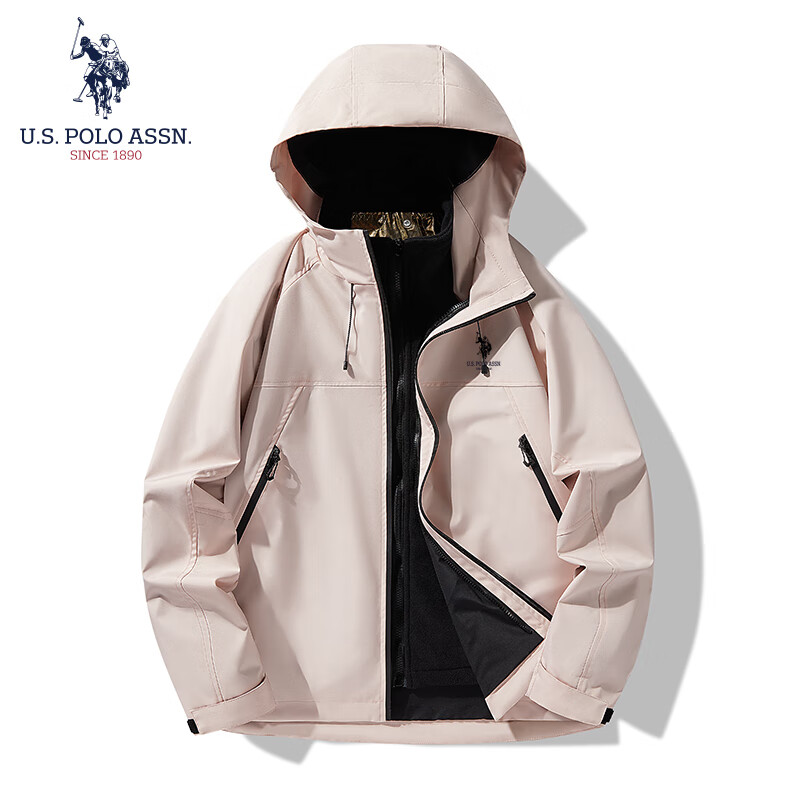 U.S. POLO ASSN.冲锋衣保罗秋冬季户外运动夹克三合一登山服外套上衣男装 贝栗粉【三合一】 M 165（105-120斤左右）