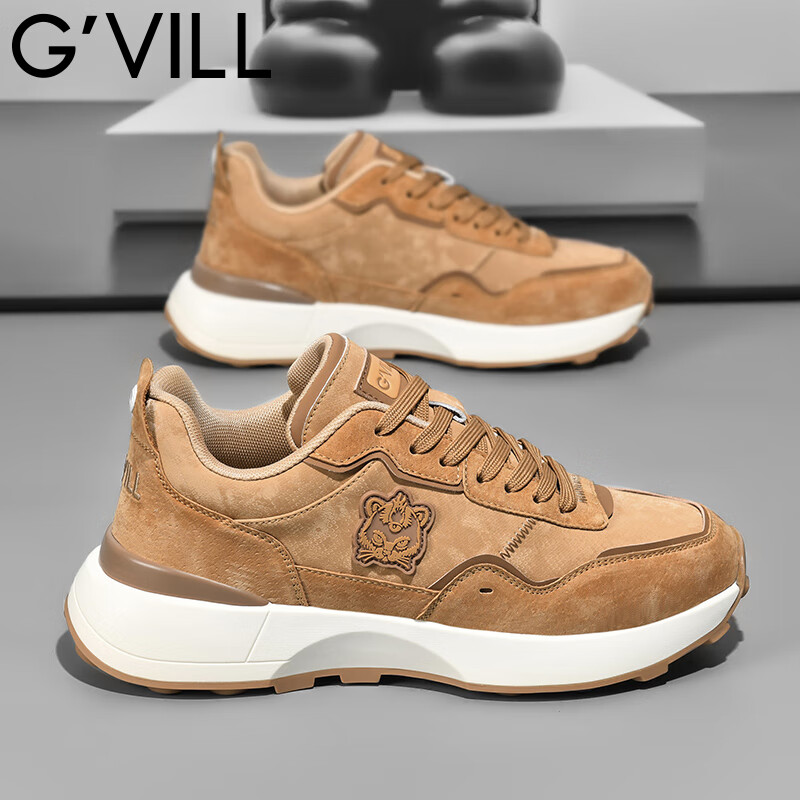 贵之步秋冬季复古男鞋厚底防滑舒适运动鞋男款增高缓震软底新款休闲鞋 黄色 G008 42 （运动鞋码）