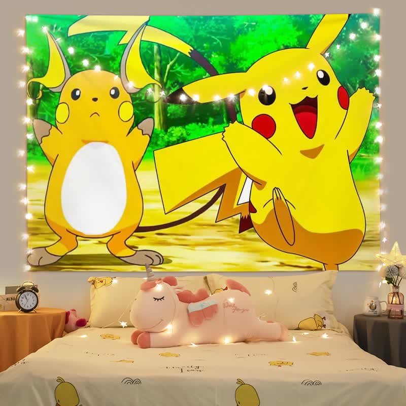 皮卡丘挂布 日式动漫皮卡丘挂布ins背景布创意宿舍装饰海报画布卧室