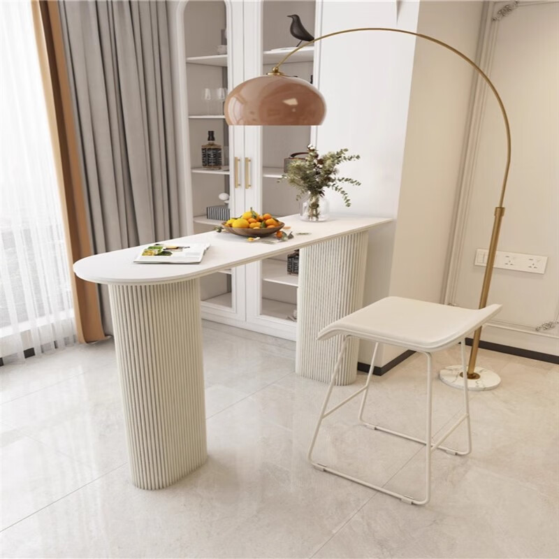 楚善奶油高脚吧台桌 法式奶油风阳台吧台客厅餐边隔断柜民宿休 白岩板