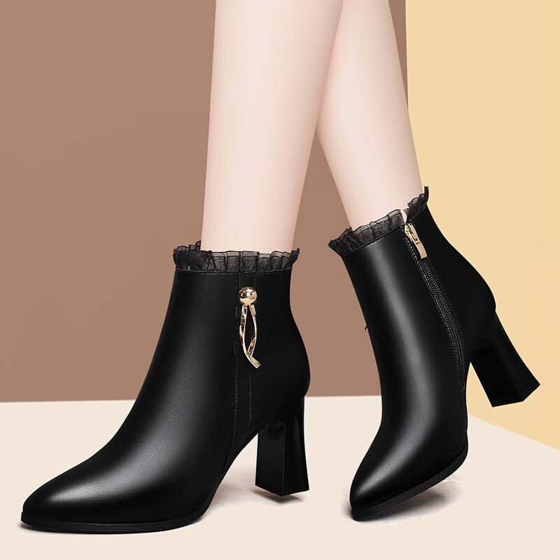 休闲夜店性感高跟鞋女装高帮皮鞋高腰单鞋大码秋冬季女鞋子2022年新款