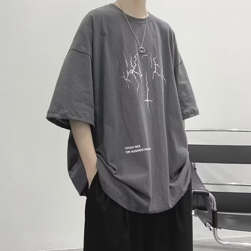 楠子汉雾霾蓝t恤boy短袖男夏季ins潮牌潮流百搭oversize休闲男友风