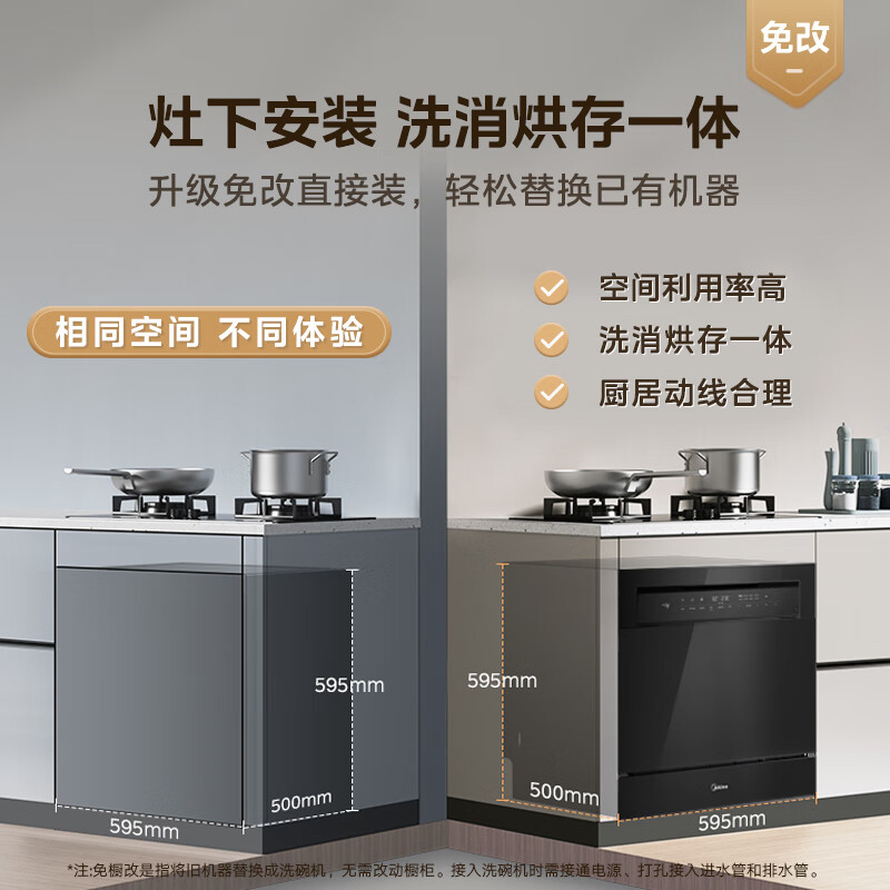美的(Midea)洗碗机嵌入式台式家用灶下13套105℃热风烘干一级水效一键单消毒四星消毒变频节能V9
