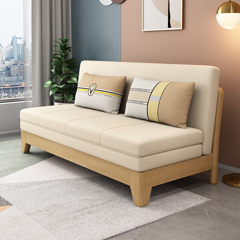 今友 实木沙发床经济型可折叠小户型沙发坐卧两用北欧风推拉伸缩床 米