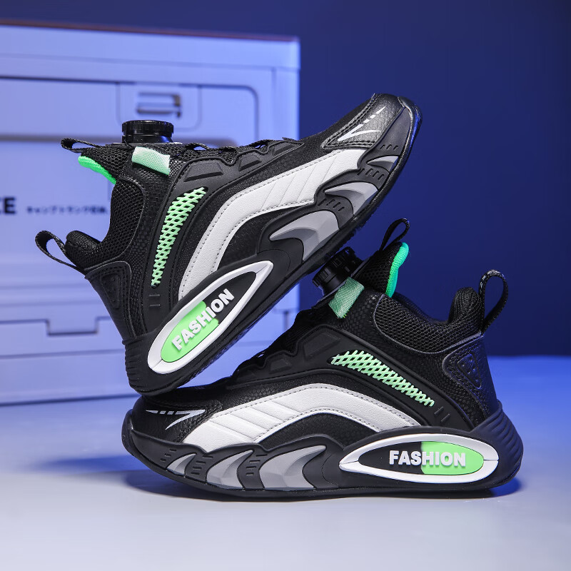 贝天熊男童鞋子秋冬加绒新款女童旋转纽扣透气革面儿童运动鞋儿童跑步鞋 BK111荧光绿【革面防水】 31 内长19.6/脚18.6