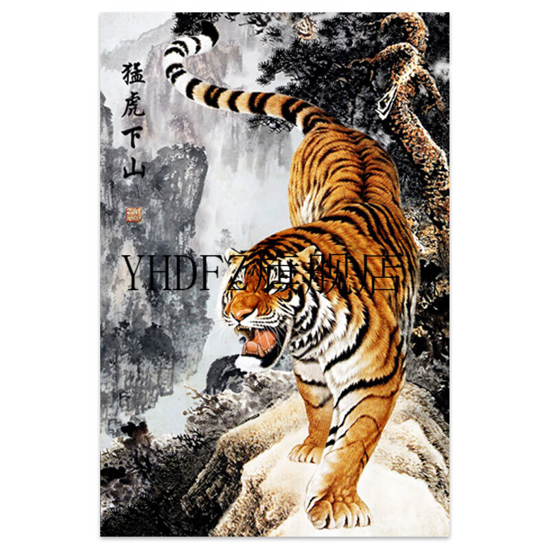 真作】奈良井旭年/月下猛虎図/猛虎下山/掛軸☆宝船☆V-850 JM