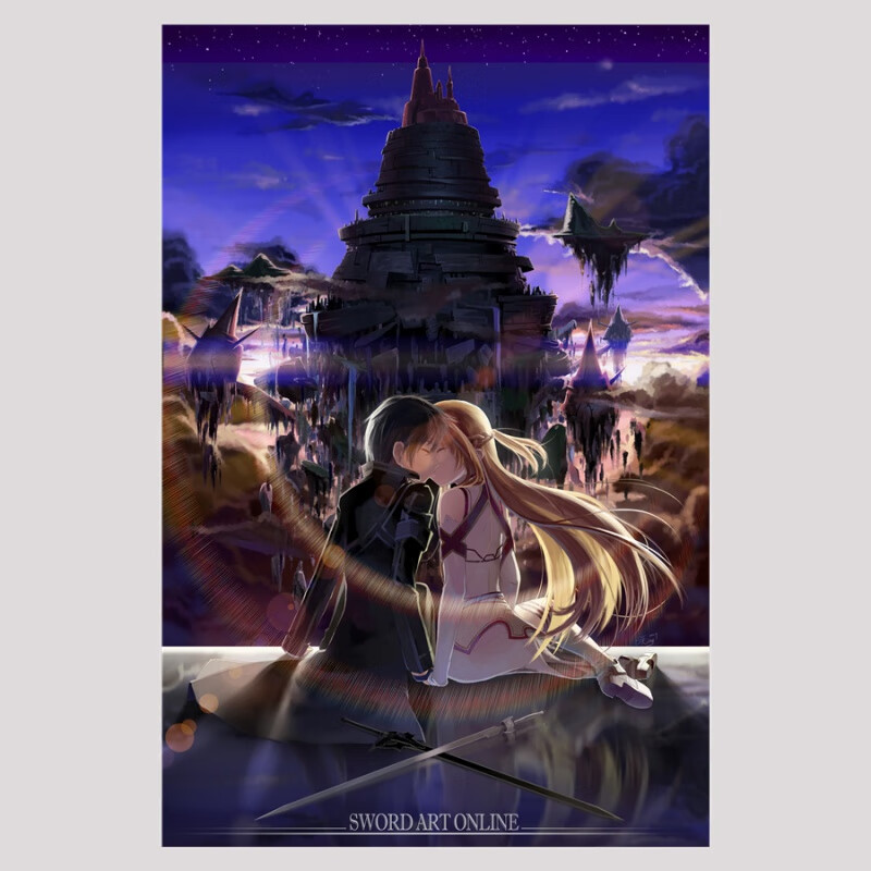 刀剑神域桐人亚丝娜结衣莉法动漫海报学生宿舍墙贴画墙纸可定制 刀剑