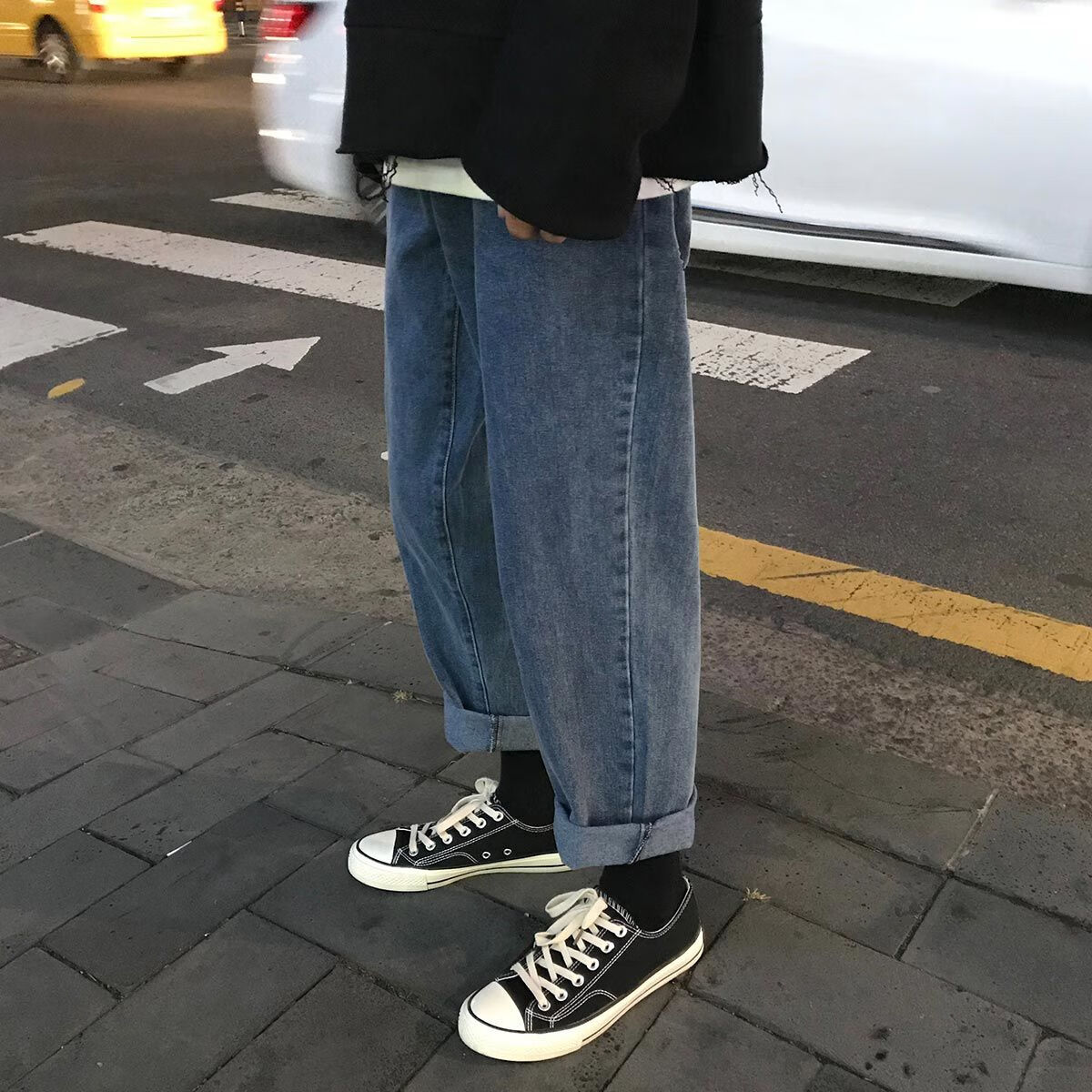 网禾适合胖子梨形身材女裤子牛仔秋冬款加肥加大码胖妹妹女装阔腿裤适