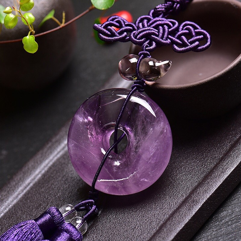 茂然紫水晶平安扣挂件家庭装饰书房挂件