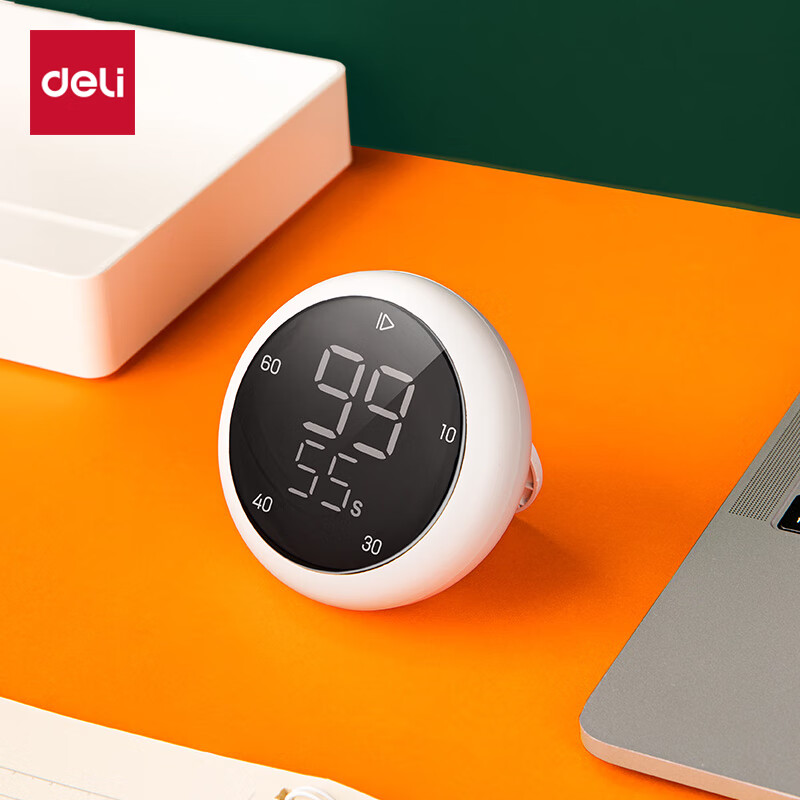 得力(deli)旋转电子计时器 厨房多功能烘焙电子计时器定时器 白色 le