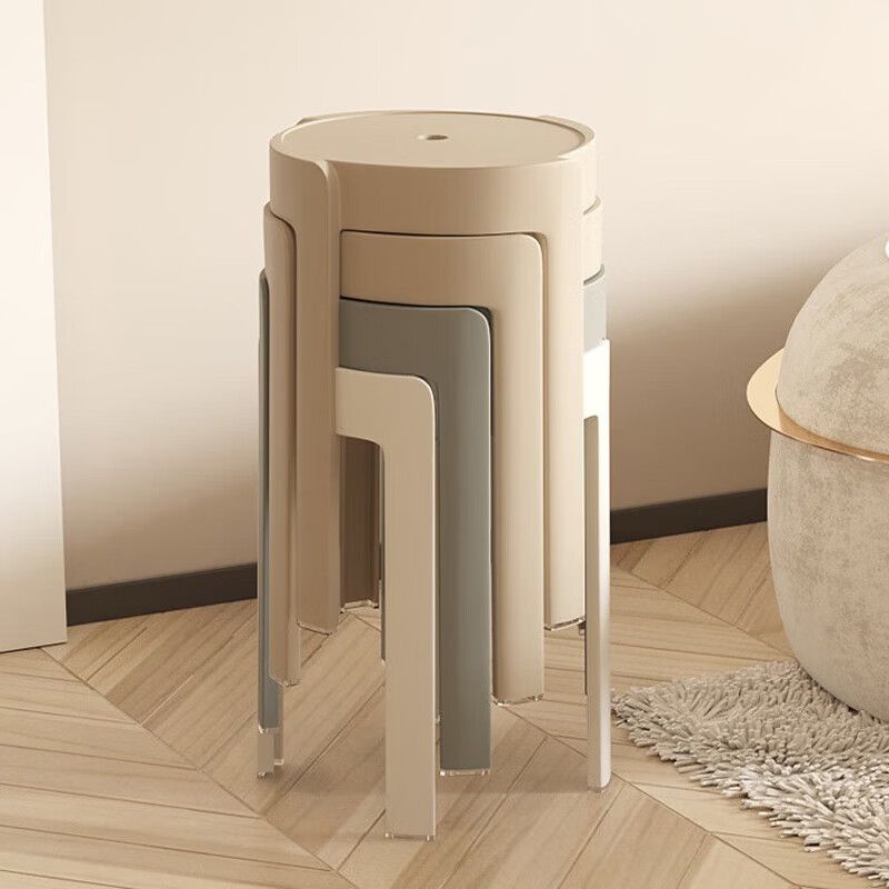 好尔（haoer）凳子家用塑料凳子板凳高凳客厅圆凳加厚登子可叠放4个装卡其灰白怎么看?