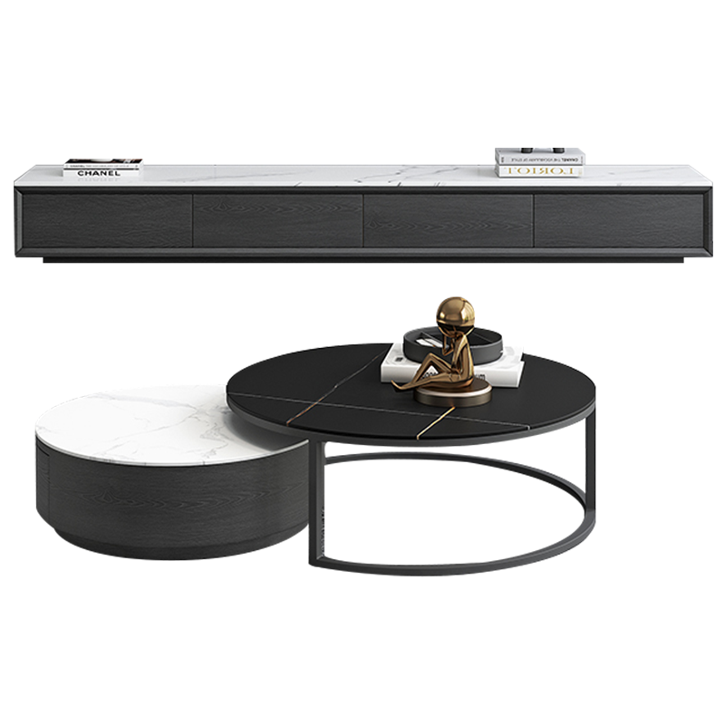 奥左 岩板茶几电视柜意式轻奢伸缩圆形桌北欧小户型家用迷你网红简约客厅折叠茶机台家具组合 1.8米轻奢岩板电视柜 【优质碳素钢框架+进口松木抽屉材质+健康环保板材】