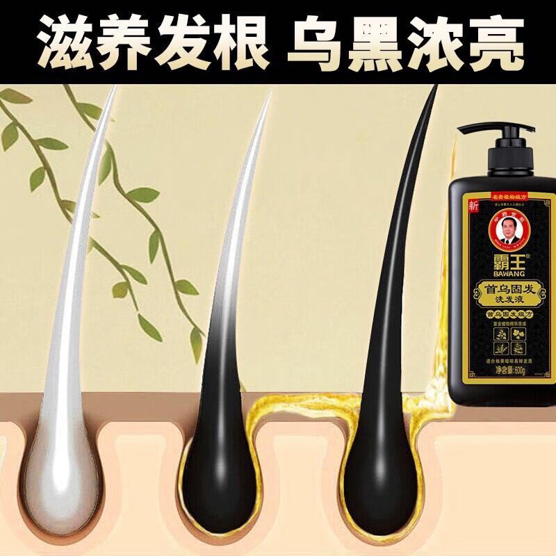 霸王何首乌洗发水防脱固发乌黑亮泽控油蓬松修护强根洗头膏男女士通用首乌固发洗发液600g主图2
