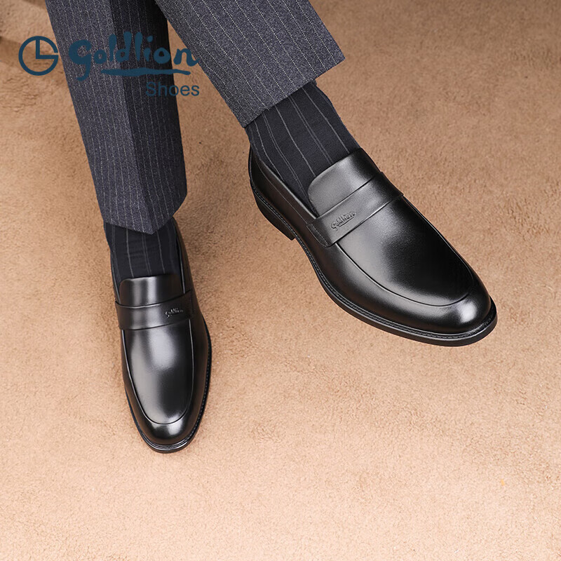 金利来（goldlion）男鞋商务休闲正装鞋舒适轻质透气时尚皮鞋50383013701A-黑-40码