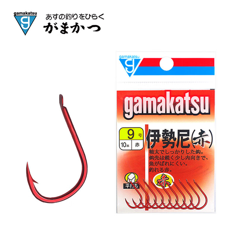 gamakatsu日本伽玛卡兹赤伊势尼鱼钩 有带倒刺 红色粗柄高碳鈎大青草鲤魚鉤 3（11枚/袋） 0.1号
