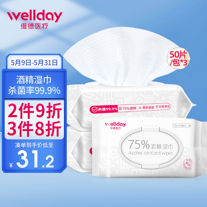 维德医疗75%酒精湿巾棉片卫生湿纸巾的价格及销量趋势