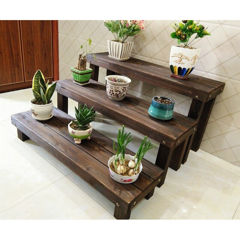 室内阳台落地式实木头花架子室外单个腐木质多层阶梯式台阶木架花架