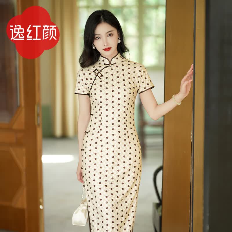 beauty)逸红颜凝玉2023夏季新款旗袍改良版连衣裙女圆点圆襟复古风