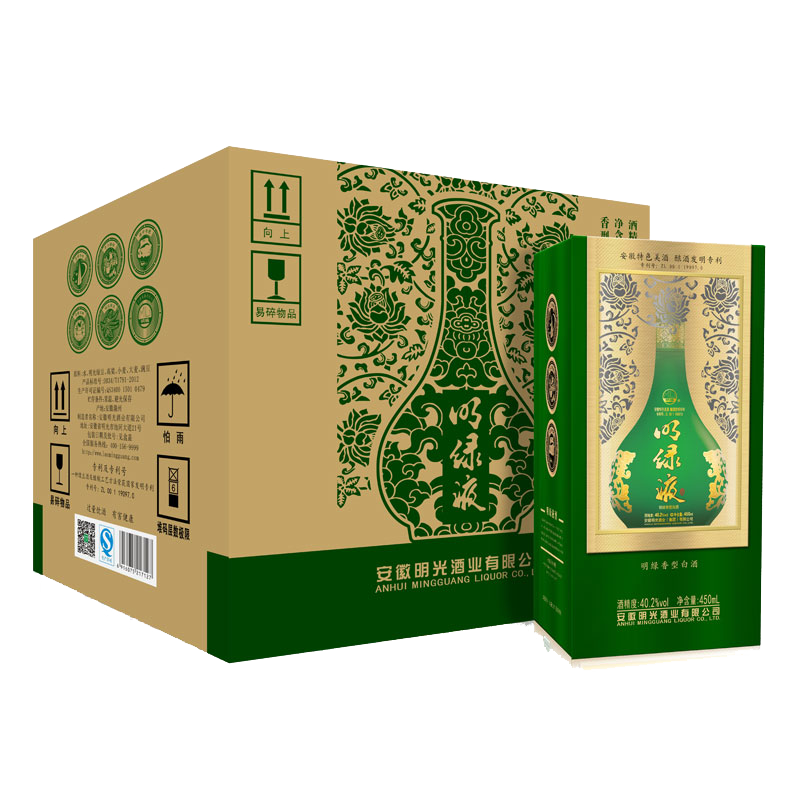 明光酒明绿液酒 明绿香型 白酒40.2度1瓶 450ml 绿瓶 整箱4瓶 40.2度 450mL 4瓶 整箱包装