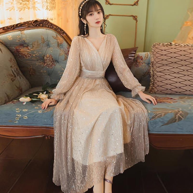 hiwish成人礼服女18礼服岁高级感公主裙法式连衣裙公主纱流光裙春秋长