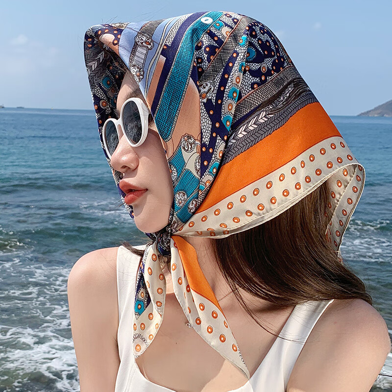 头戴三角巾发饰丝巾头巾女包头海边围巾护颈小围脖大方巾法式复古